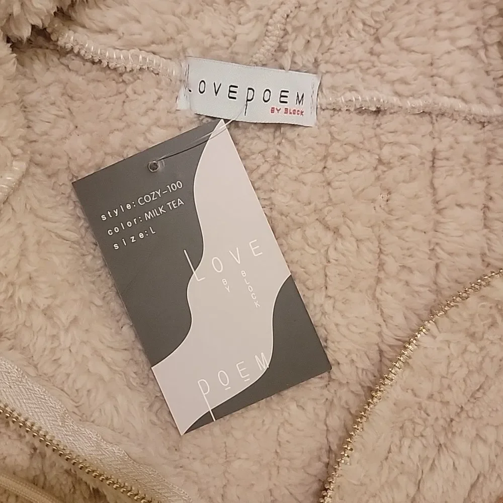 NWT Love Poem Cozy Cropped Cream Teddy Jacket for Women Sz L